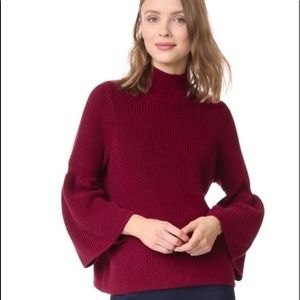 REVOLVE 525 AMERICA BURGUNDY MOCK NECK RIBBED BELL SLEEVE KNIT CROPPED SWEATER